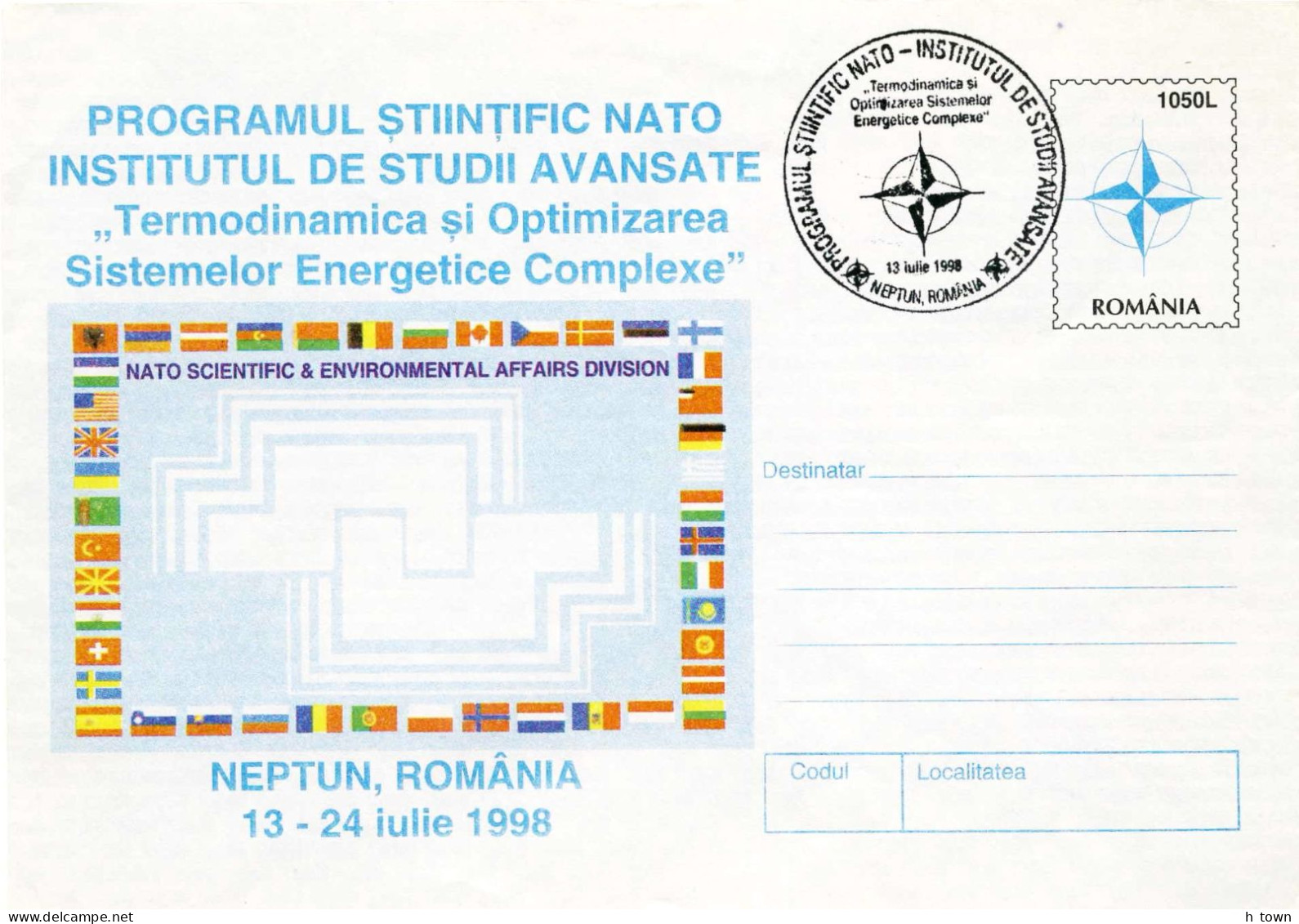 224  OTAN : PAP De La Roumanie, 1998 - NATO: Postsal Stationery Cover From Romania. Flags Drapeau - NAVO