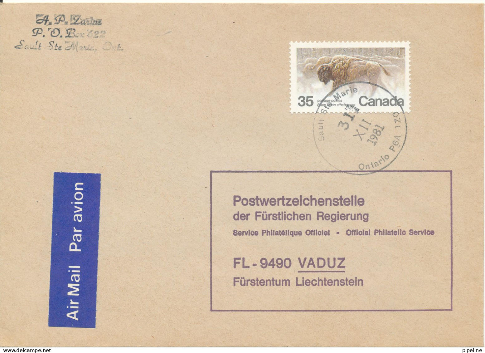 Canada Cover Sent Air Mail To Liechtenstein 31-12-1981 Single Franked - Lettres & Documents