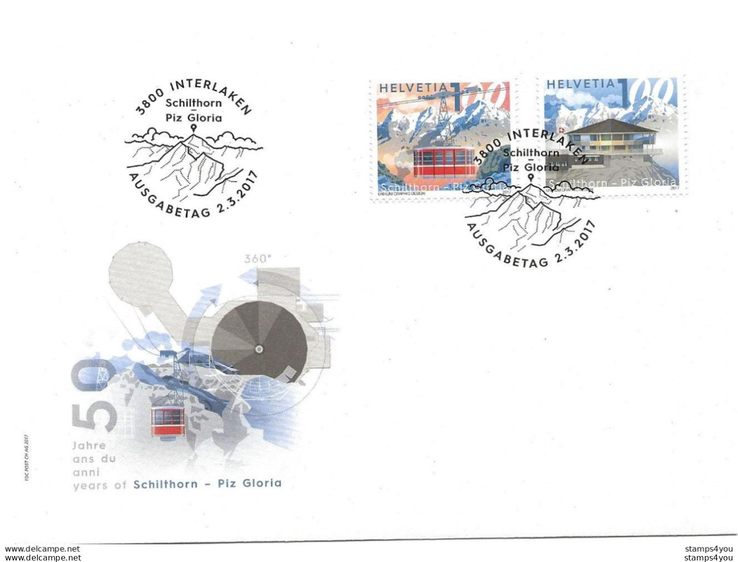 200 - 18 - Enveloppe Suisse Avec Timbres Et Oblit Spéciale "50 Ans Schiltorn - Piz Gloria" 2017 - Altri (Aria)