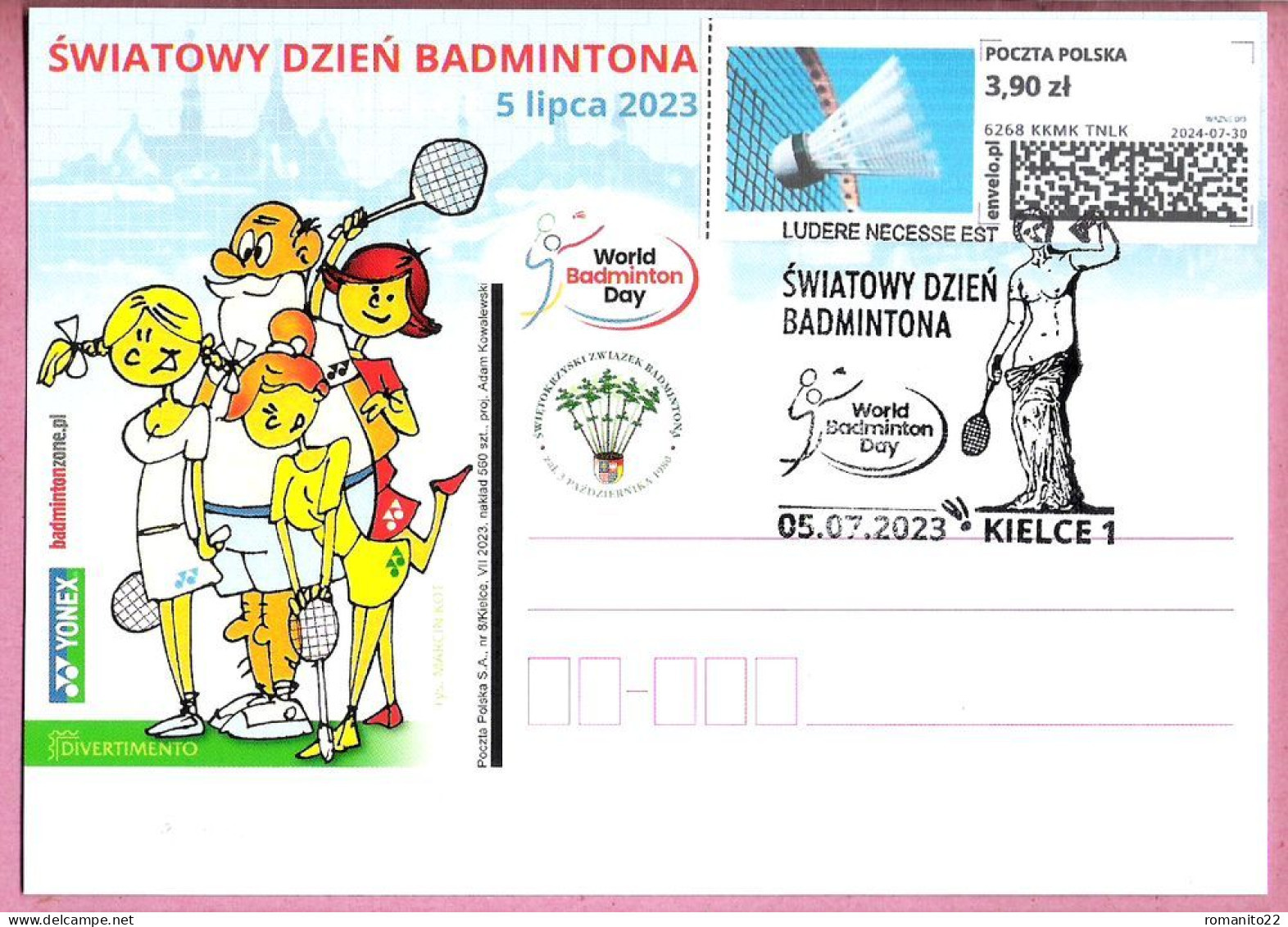 Poland 2023, Postcard Poczta Polska, Kielce, Sport Badminton, LIMIT. ED. 500 Pcs - Badminton