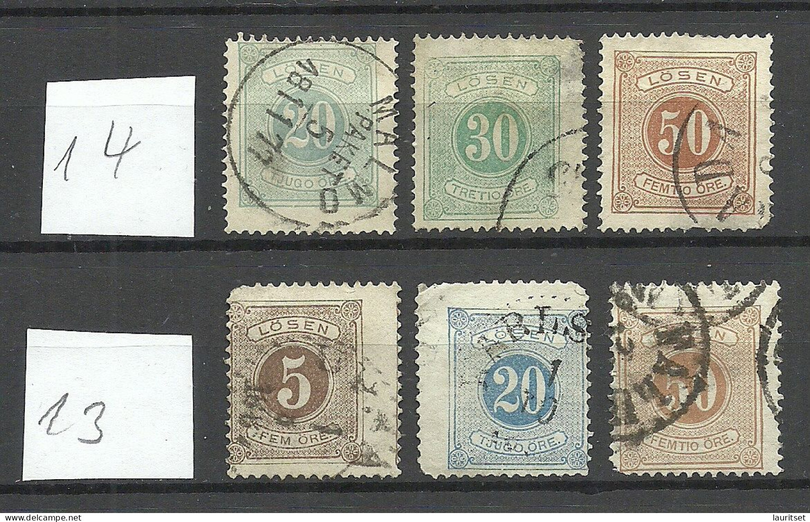 Sweden Schweden 1874/1877 = 8 Values From Michel 1 - 10 O Portomarken Postage Due NB! Some Thinned Places! - Postage Due