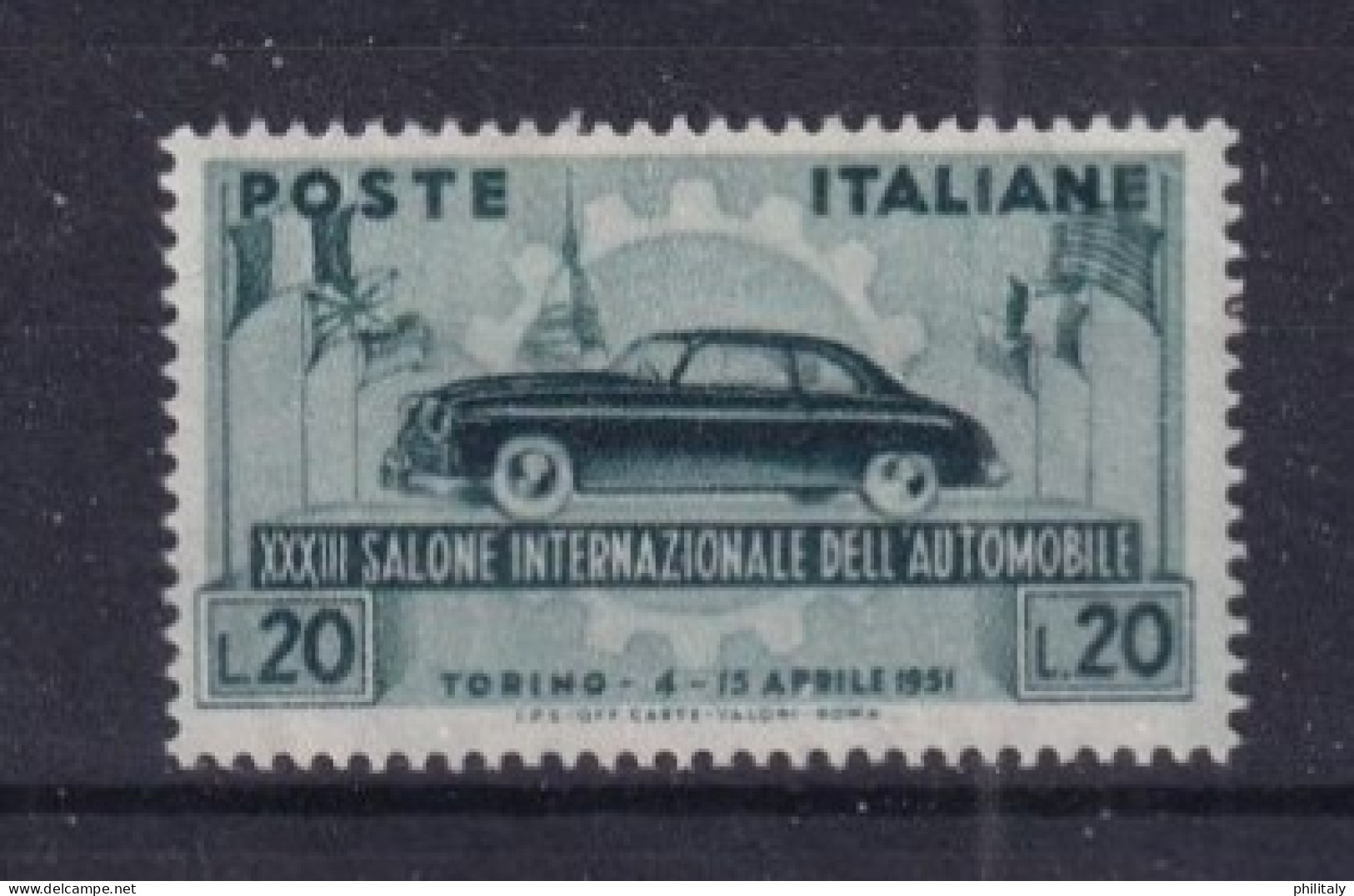 Repubblica Italiana 1951 - 33° Salone Dell'Automobile A Torino Valore L. 20 Verde Nuovo Con Linguella - Italia