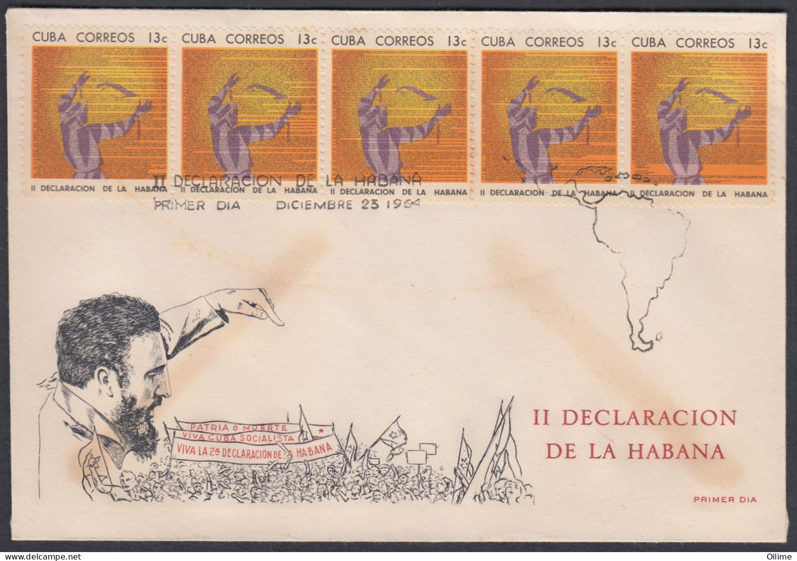 FDC CUBA 1964. II DECLARACIÓN DE LA HABANA. FIDEL CASTRO. EDIFIL 1152/61. - FDC