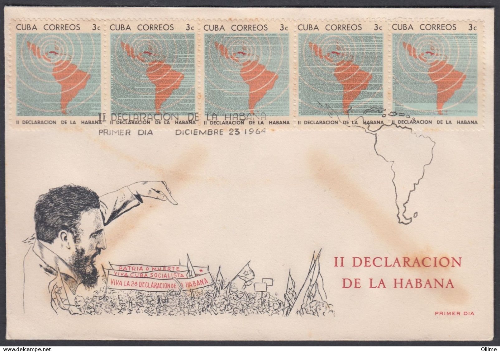 FDC CUBA 1964. II DECLARACIÓN DE LA HABANA. FIDEL CASTRO. EDIFIL 1152/61. - FDC
