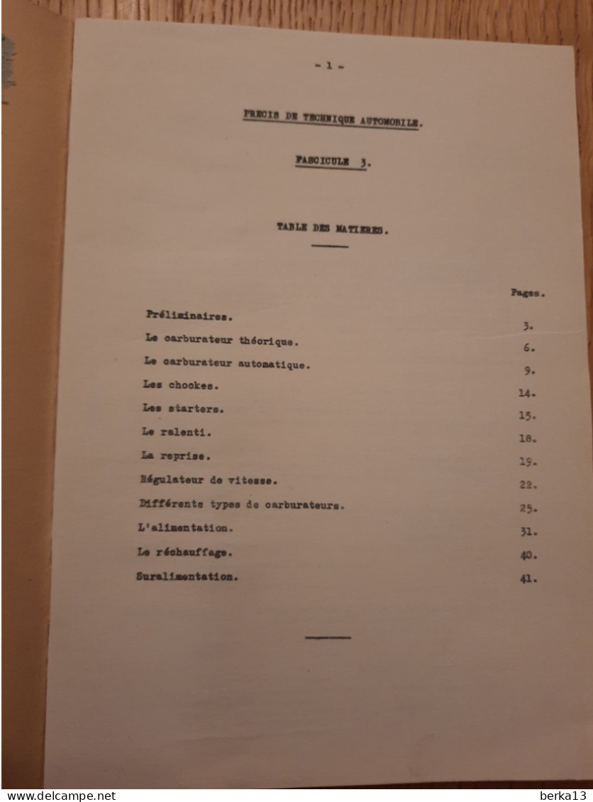 Guide Technique Du Sous-officier D'infanterie - La Carburation 1954 - Französisch