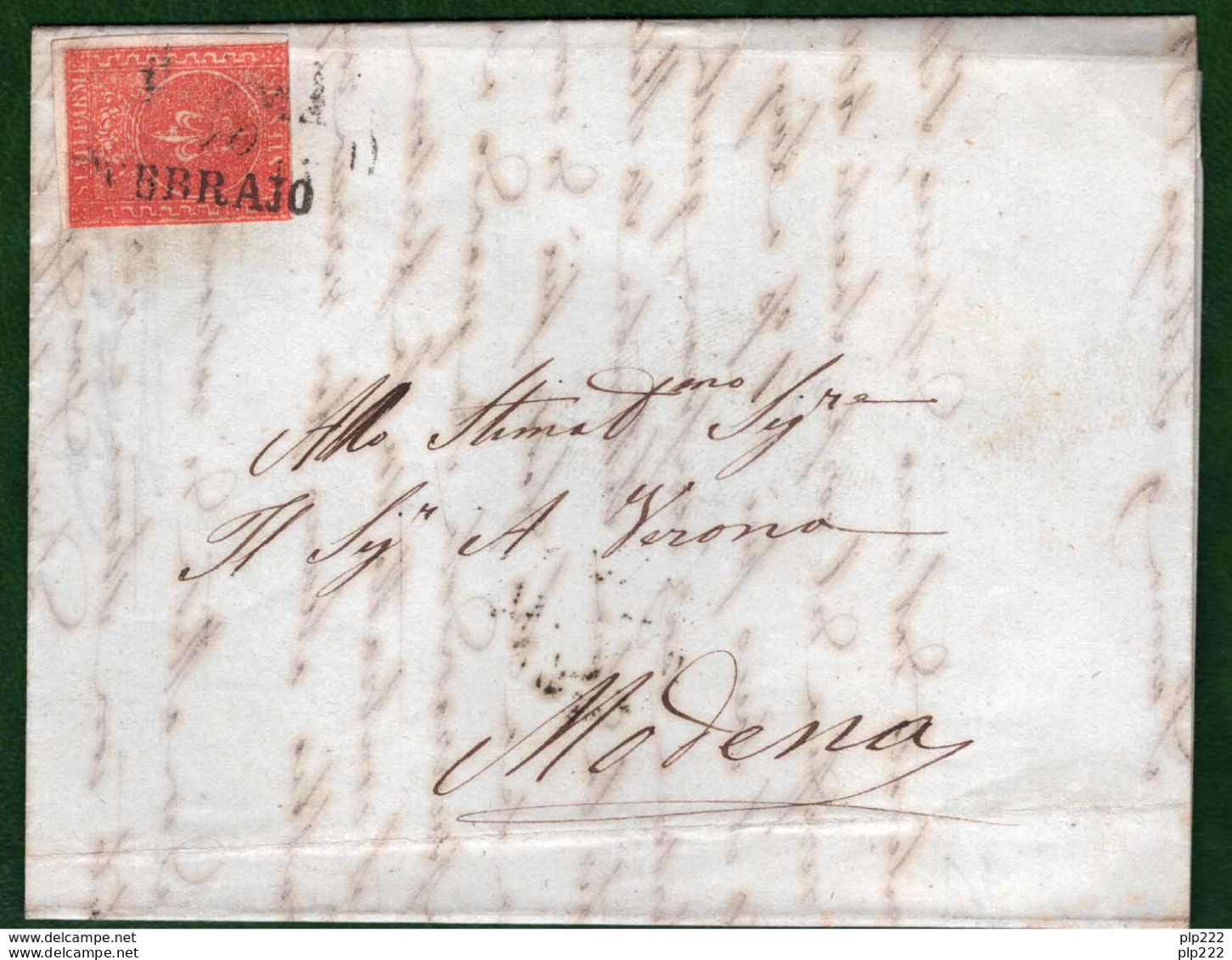 Parma 1853 15c Su Lettera Da Parma A Modena 9/2/54 Sass.7  VF/F - Parme