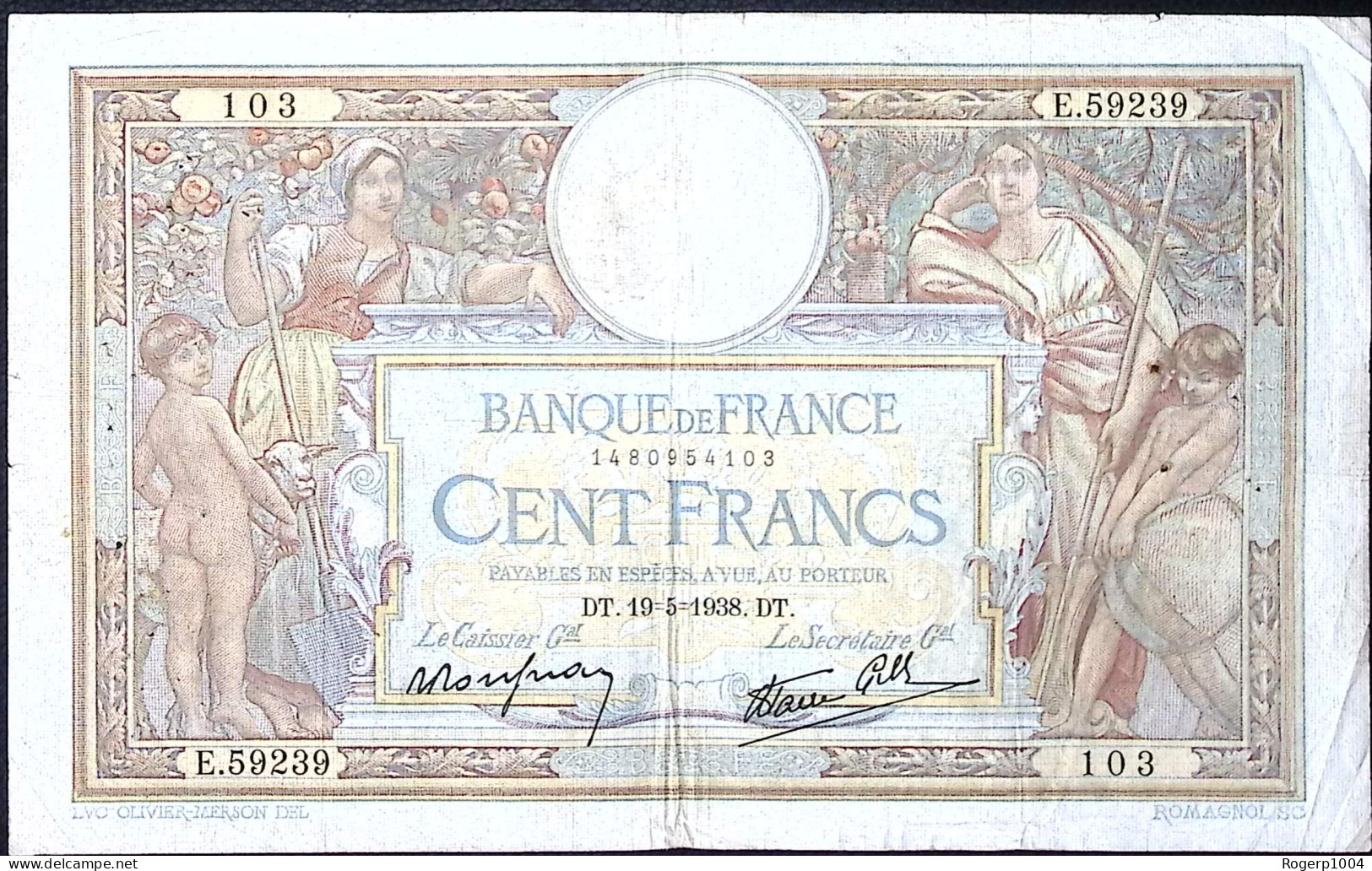 FRANCE * 100 Francs LOM * Date 19/05/1938 * Etat/Grade TTB/VF * Fay 25.19 * - 100 F 1908-1939 ''Luc Olivier Merson''