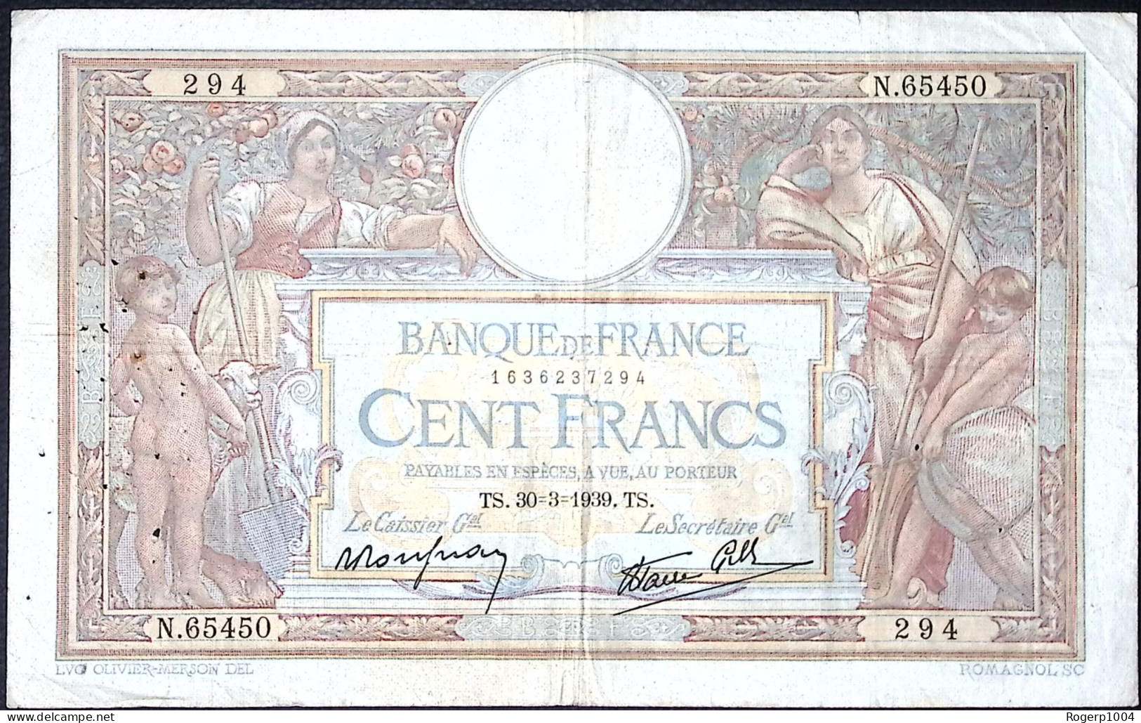 FRANCE * 100 Francs LOM * Date 02/02/1939 * Etat/Grade TTB/VF * Fay 25.44 * Papier Chiffon - 100 F 1908-1939 ''Luc Olivier Merson''