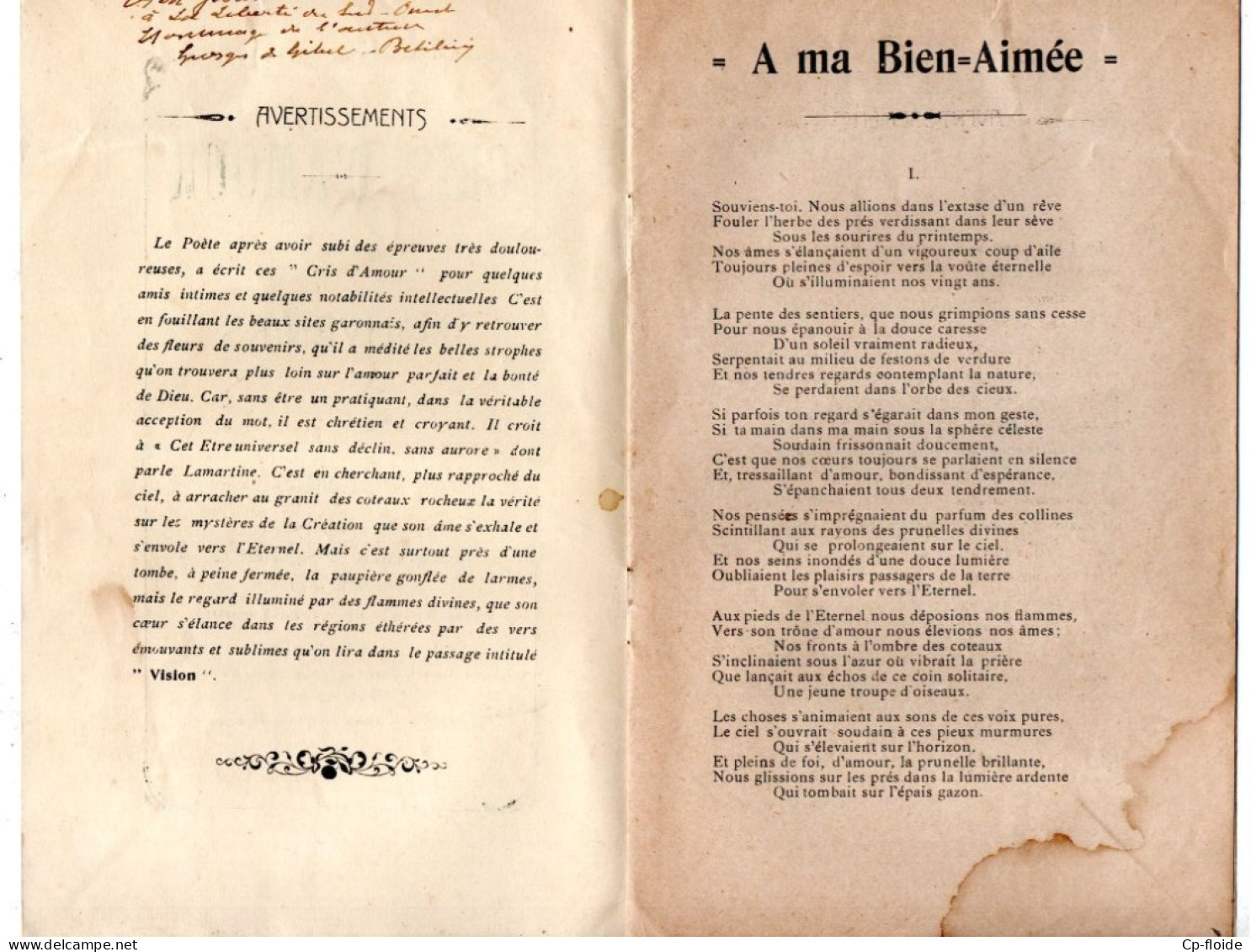 LIVRET . " CRIS D'AMOUR " . SOUVENIR . POÈMES PAR GEORGES DE GIBEL . TONNEINS - Réf. N°999F - - Autores Franceses