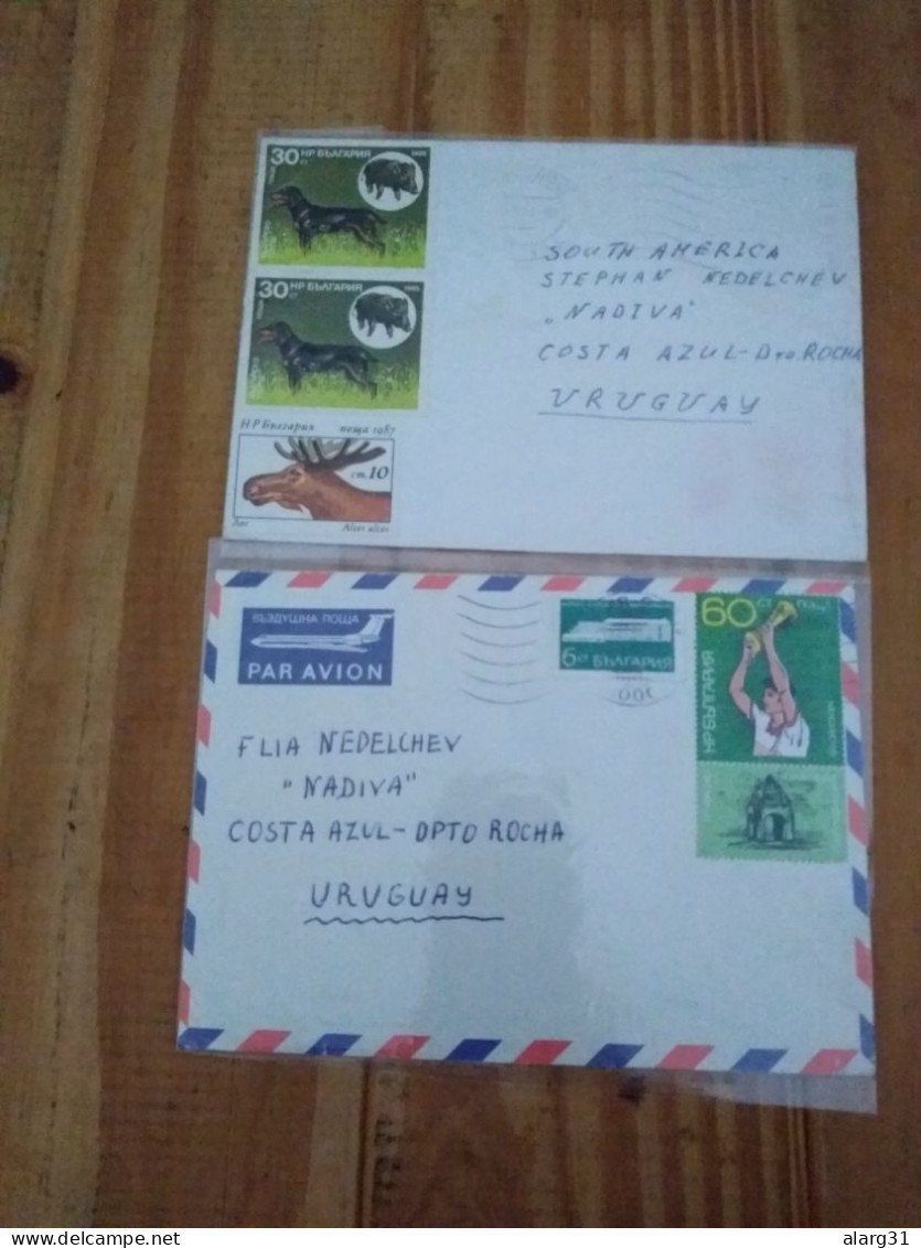 Bulgaria 2 Air Cover.rare Destine Uruguay.world Cup Mexico 86&hunting Dog*2.&alce.1989/90.e7 Reg Post Conmems 1 Or 2 P. - Lettres & Documents