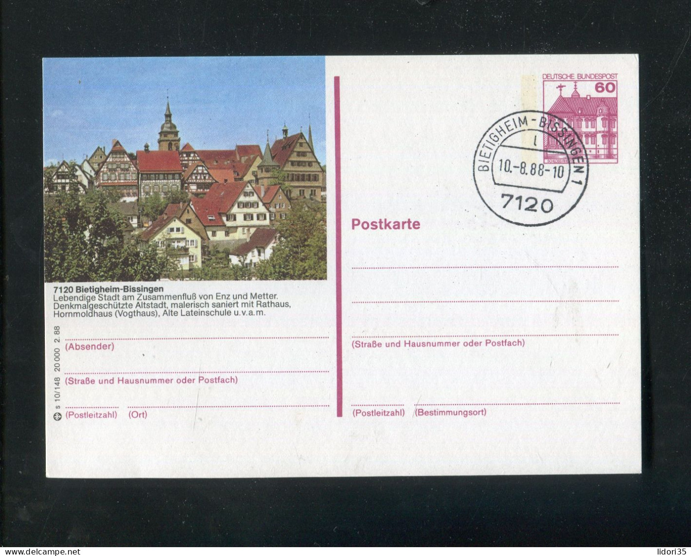 "BUNDESREPUBLIK DEUTSCHLAND" Bildpostkarte Mit Bildgleichem Stempel Ex "BIETIGHEIM-BISSINGEN" (4618) - Cartoline Illustrate - Usati