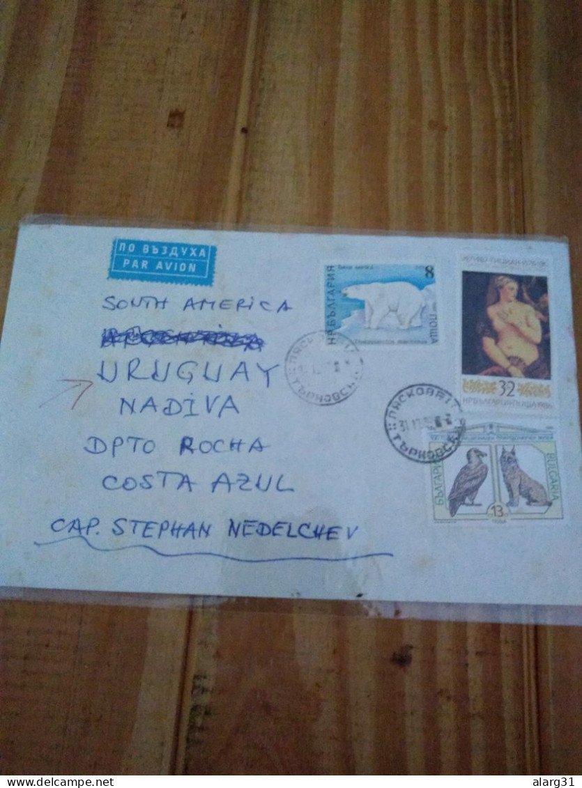 Bulgaria Air Cover.rare Destine Uruguay.polar Bear& Nudes Painting.lynx Cat .hawk Bird1989.e7 Reg Post Conmems 1 Or 2 P. - Brieven En Documenten