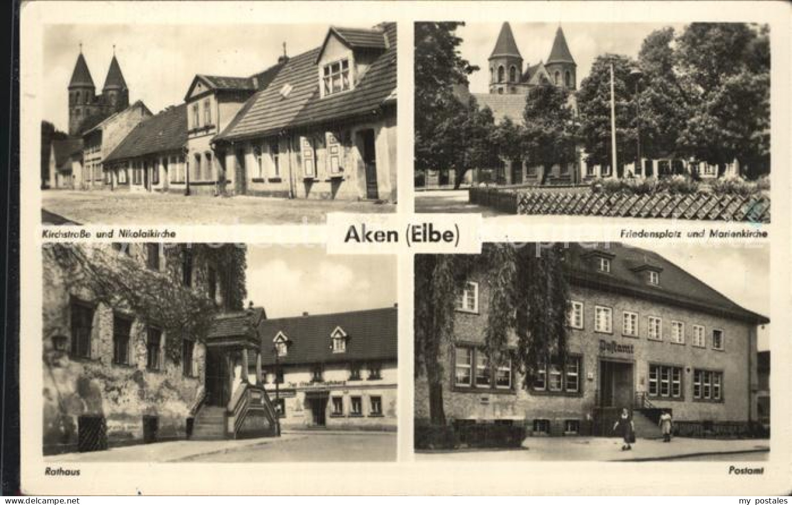 42417961 Aken Elbe Kirchstrasse Nikolaikirche Rathaus Postamt Marienkirche Fried - Aken