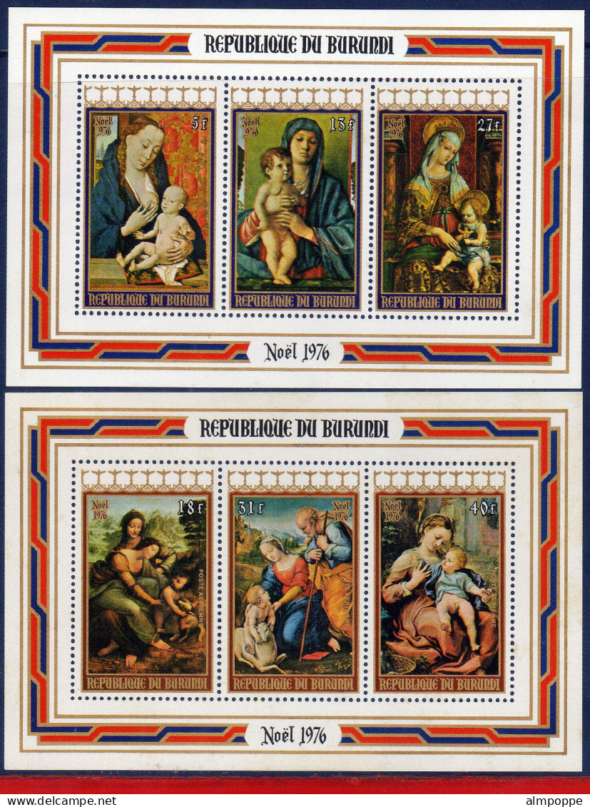 Ref. BD-506A-C252A BURUNDI 1976 - RELIGION, PAINTINGS, ART,MI# B95-B96, 2 S/S MNH, CHRISTMAS 6V Sc# 506A-C252A - Unused Stamps