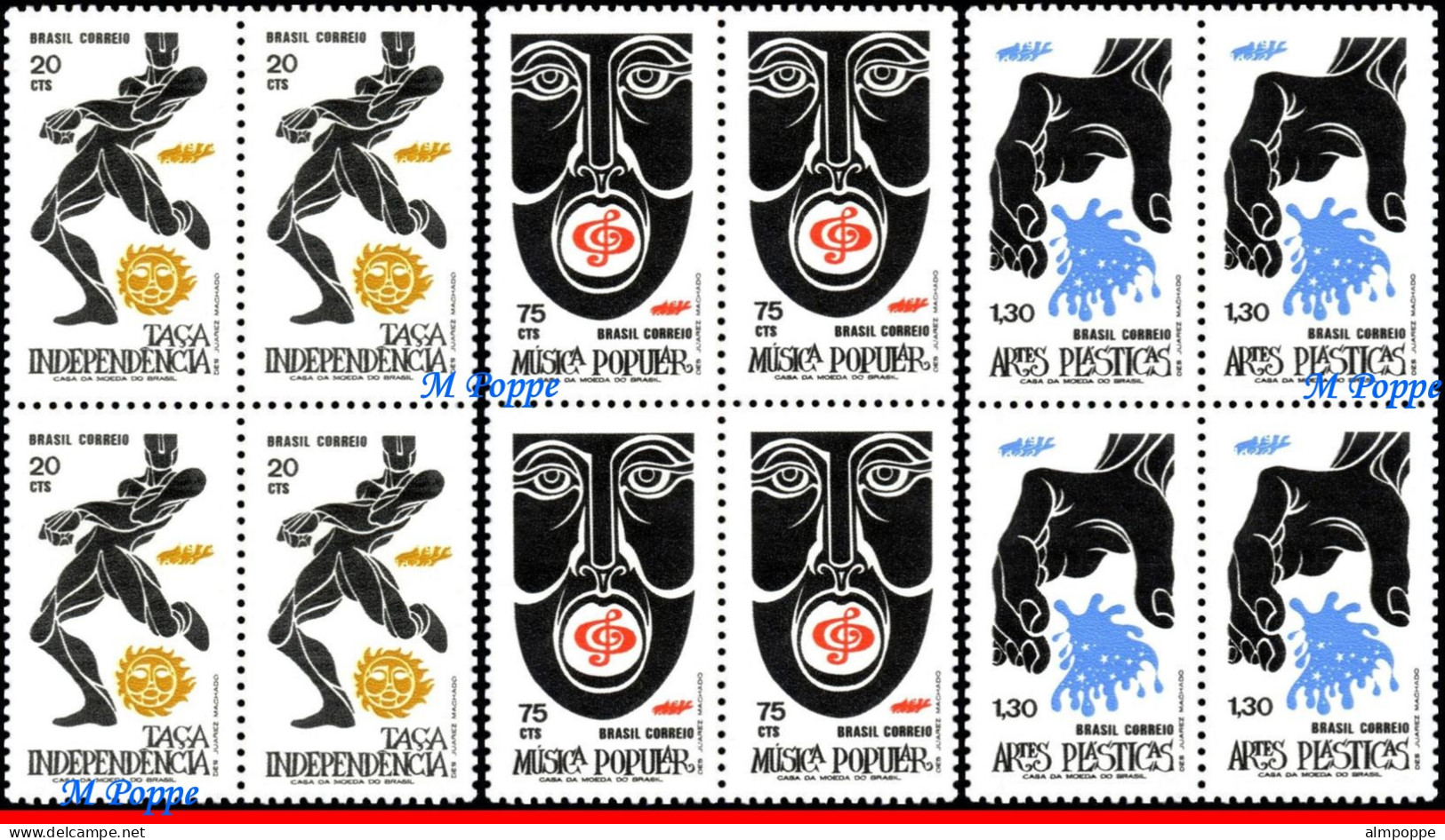 Ref. BR-1230-32-Q BRAZIL 1972 - FOLK ART, FOOTBALL/SOCCER, MUSIC, MI# 1324-26, BLOCKS MNH, ART 12V Sc# 1230-1232 - Blocs-feuillets