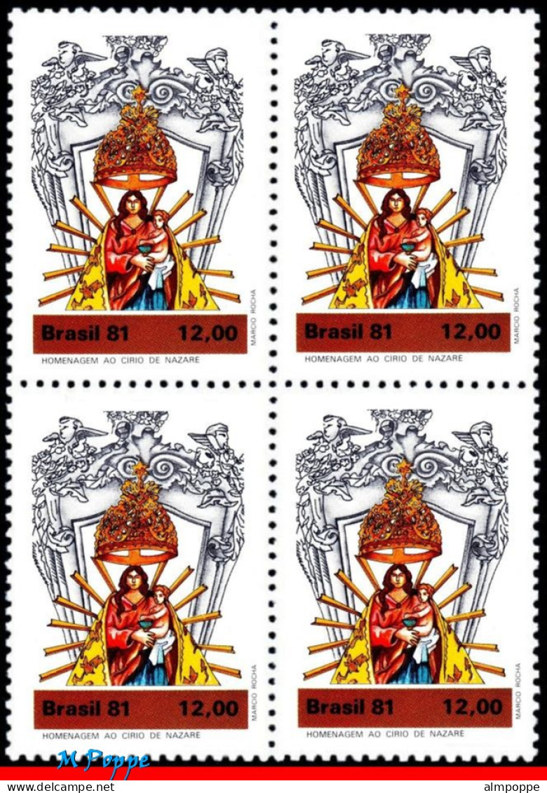 Ref. BR-1764-Q BRAZIL 1981 - VIRGIN OF NAZARETH,STATUE, SCULPTURE, MI# 1850, MNH, RELIGION 4V Sc# 1764 - Blocs-feuillets