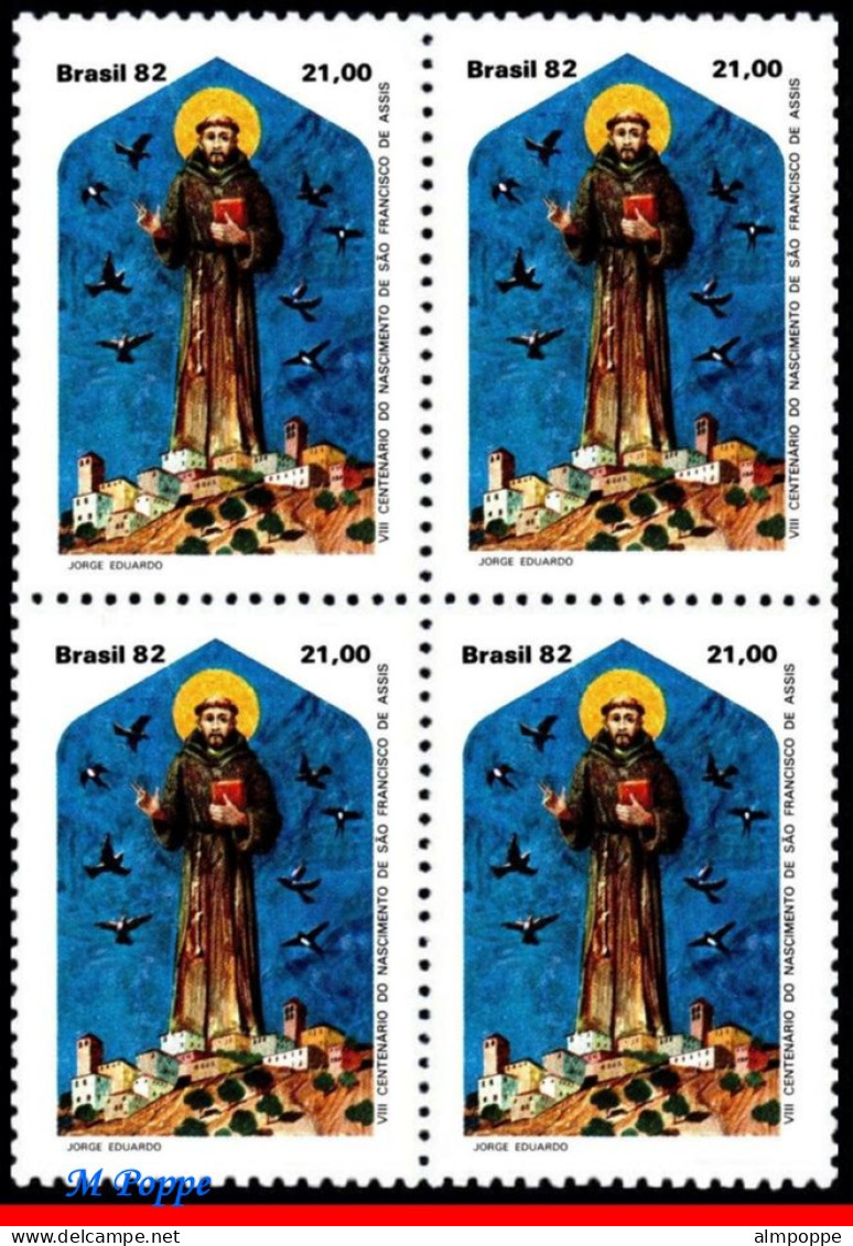 Ref. BR-1809-Q BRAZIL 1982 - ST.FRANCIS OF ASSISI,FAMOUS PEOPLE, MI# 1909, BLOCK MNH, RELIGION 4V Sc# 1809 - Blocchi & Foglietti