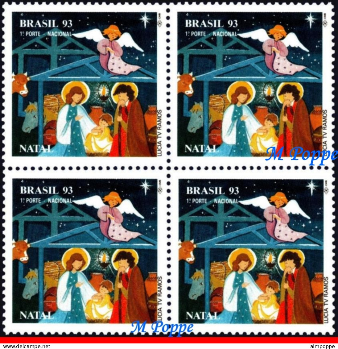 Ref. BR-2437-Q BRAZIL 1993 - RELIGION, HORSE, COW,HOLY FAMILY, MI# 2563, BLOCK MNH, CHRISTMAS 2V Sc# 2437 - Blocks & Sheetlets