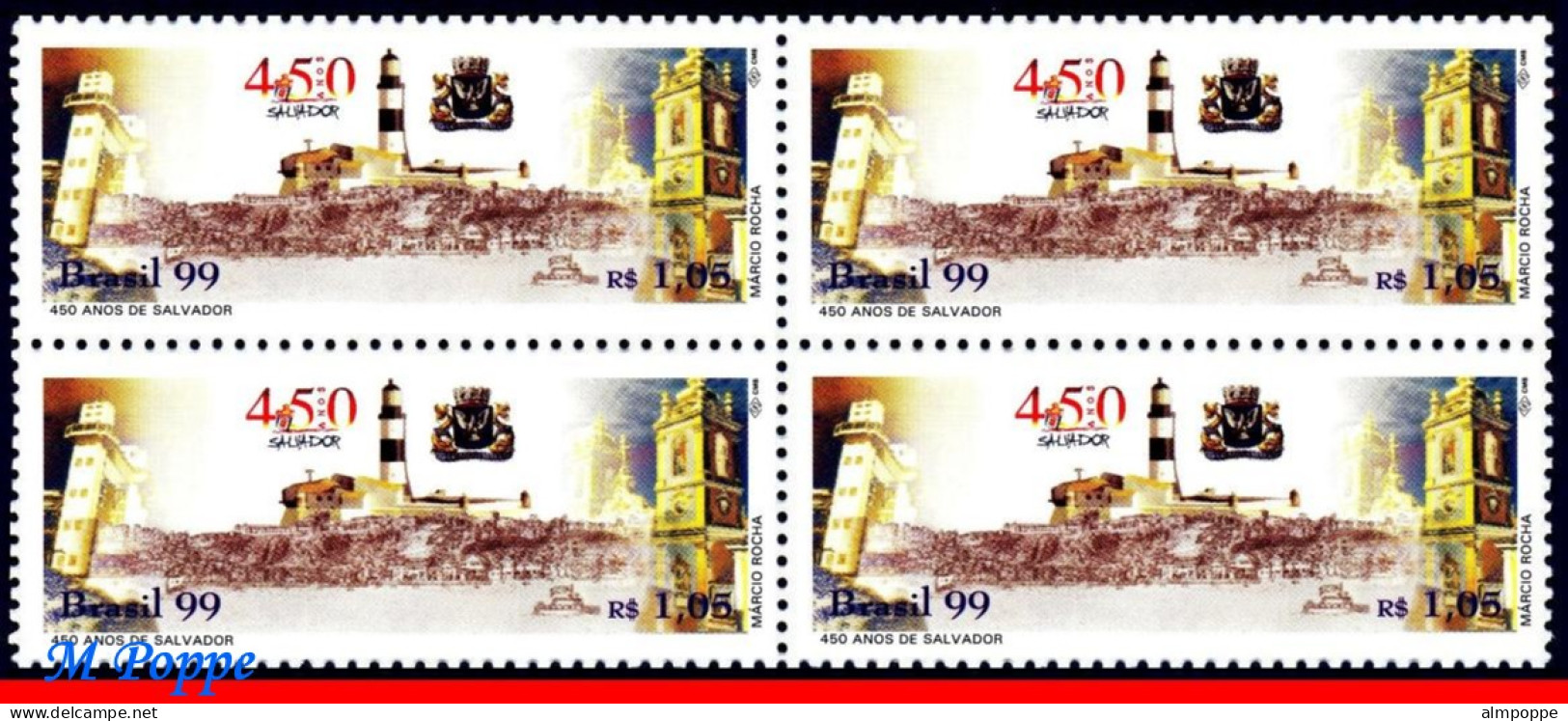 Ref. BR-2708-Q BRAZIL 1999 - 450 YEARS OF SALVADOR,CHURCHES, MI# 2935, BLOCK MNH, LIGHTHOUSES 4V Sc# 2708 - Blocks & Kleinbögen