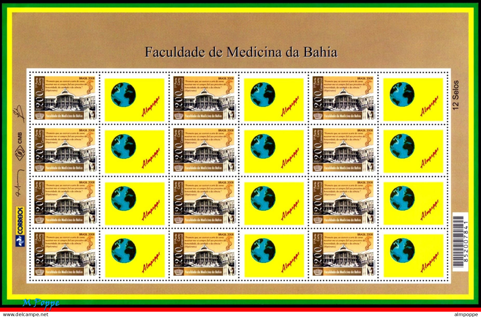 Ref. BR-3210-2-FO BRAZIL 2012 - SCHOOL MEDICINE OFBAHIA, ARCHITECTURE, PERSONALIZED MNH, EDUCATION 12V Sc# 3210 - Personalisiert