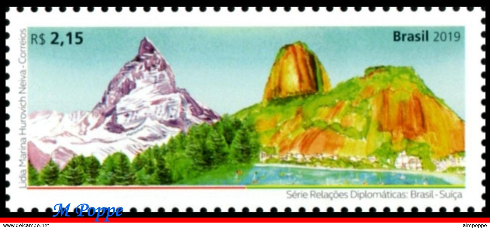 Ref. BR-V2019-29-F BRAZIL 2019 - WITH SWITZERLAND, PAO DEA��CAR & MATTERHORN, MOUNTAINS,SHEET MNH, RELATIONSHIP 24V - Blokken & Velletjes