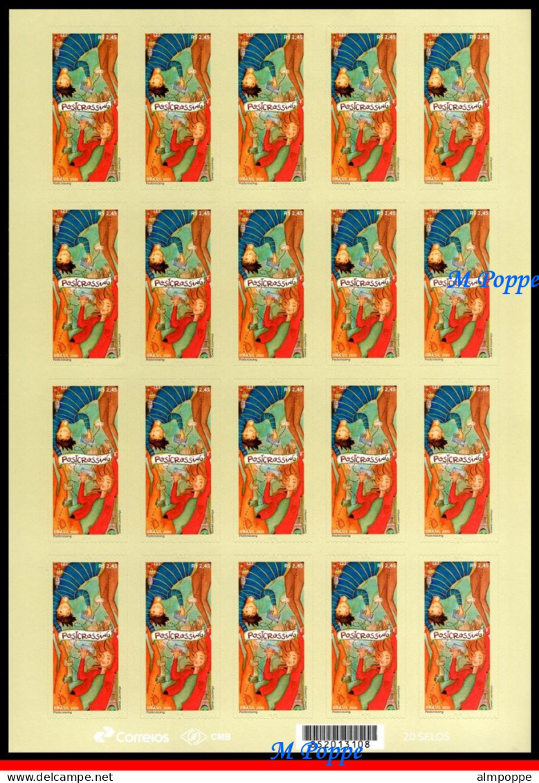 Ref. BR-V2020-09-F BRAZIL 2020 - POSTCROSSING, EXCHANGINGPOSTCARDS, SHEET MNH, POST 20V - Blocks & Sheetlets