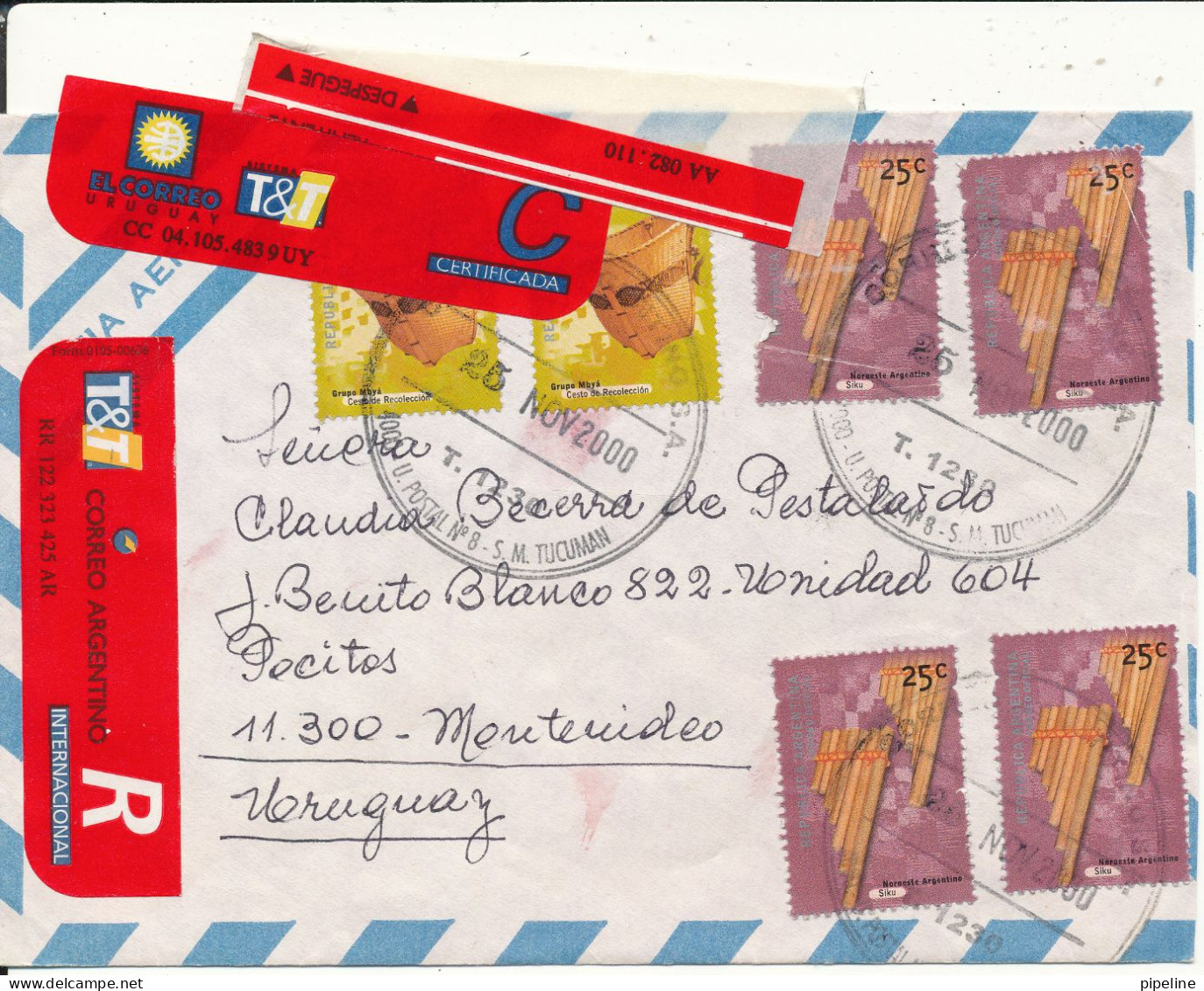 Argentina Registered Air Mail Cover Sent To Uruguay 25-11-2000 - Aéreo