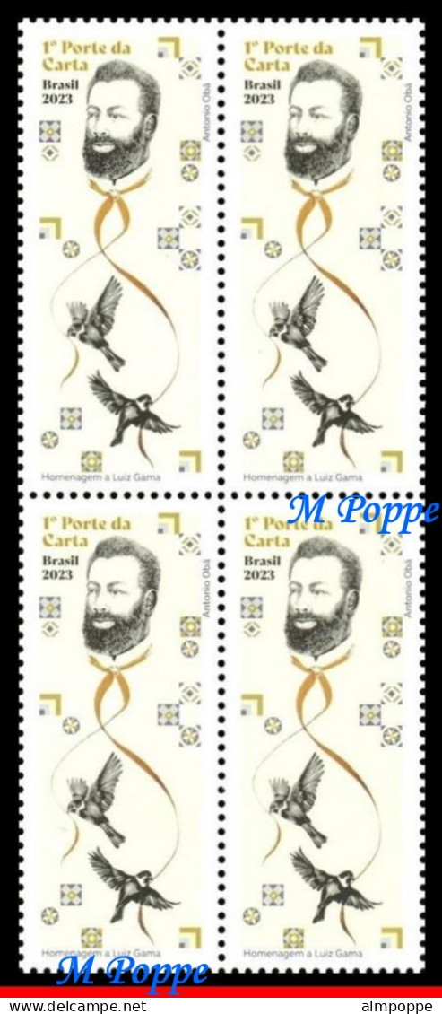 Ref. BR-V2023-16-Q BRAZIL 2023 - TRIBUTE TO LUIZ GAMA,POET, LAWYER, BIRDS, BLOCK MNH, FAMOUS PEOPLE 4V - Blocks & Sheetlets