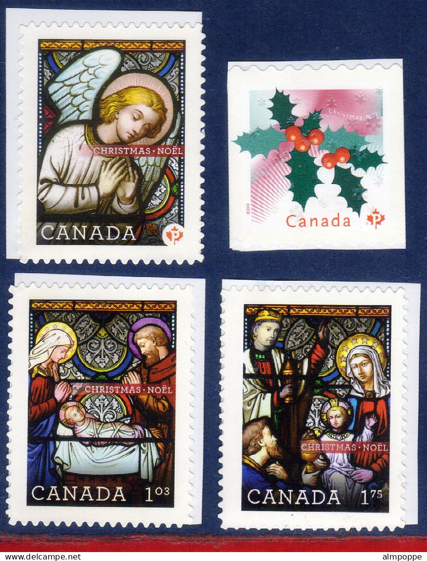 Ref. CA-V2011-2 CANADA 2011 - RELIGION - STAINED GLASSHOLLY - SET ADHESIVE MINT MNH, CHRISTMAS 4V - Unused Stamps