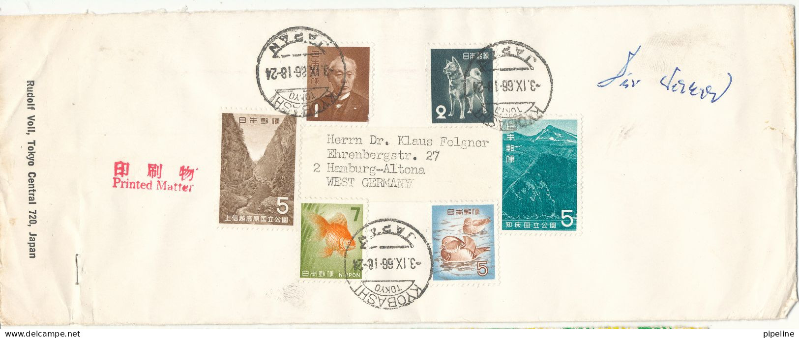 Japan Cover Sent To Germany Kyobashi 3-9-1966 With More Topic Stamps - Covers & Documents