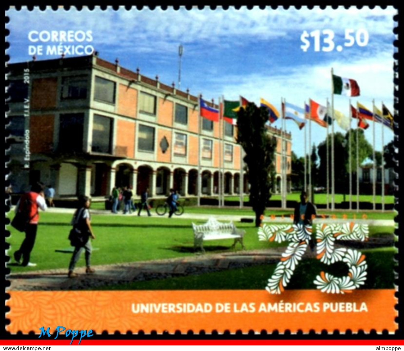 Ref. MX-2945 MEXICO 2015 - UNIVERSITY OF THE AMERICAOF PUEBLA, FLAGS, BIKE, EDUCATION, MNH, ARCHITECTURE 1V Sc# 2945 - Vélo