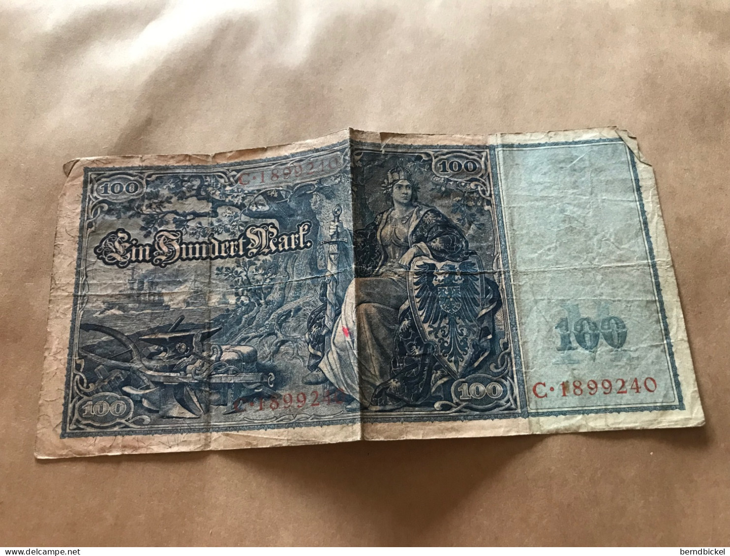 Banknote Reichsbanknote Deutsches Reich 100 Mark 1909 Rotes Siegel - 100 Mark