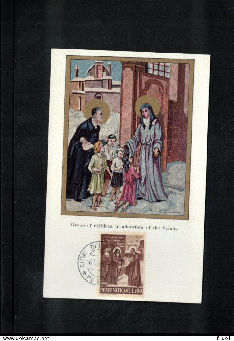 Vatican 1960 Saints With Children - Painting By Louis Blondel Carte Maximum - Cartes-Maximum (CM)