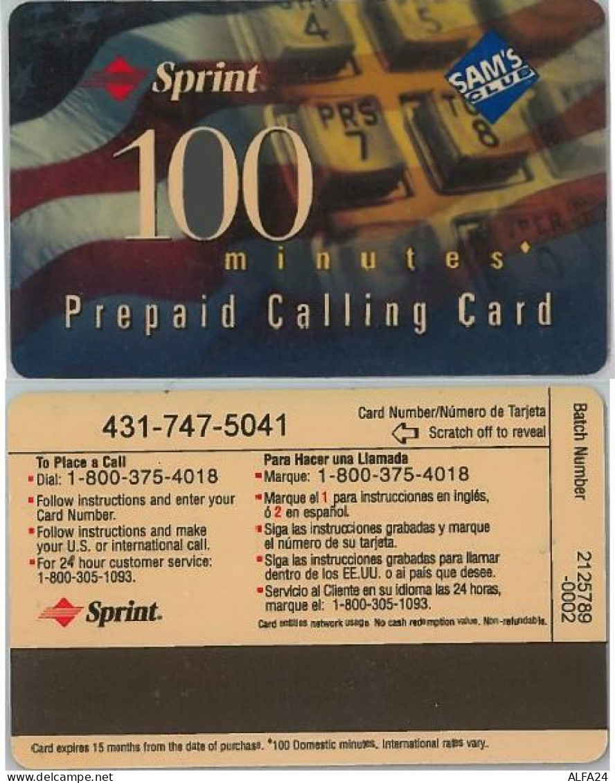 PREPAID PHONE CARD SPRINT 100 MIN. (A31.2 - Sprint