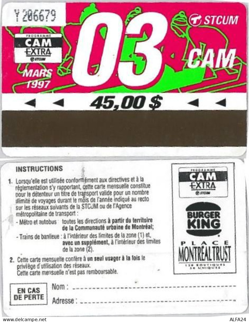 ABBONAMENTO MONTREAL CANADA 3/97 (A23.7 - Mundo