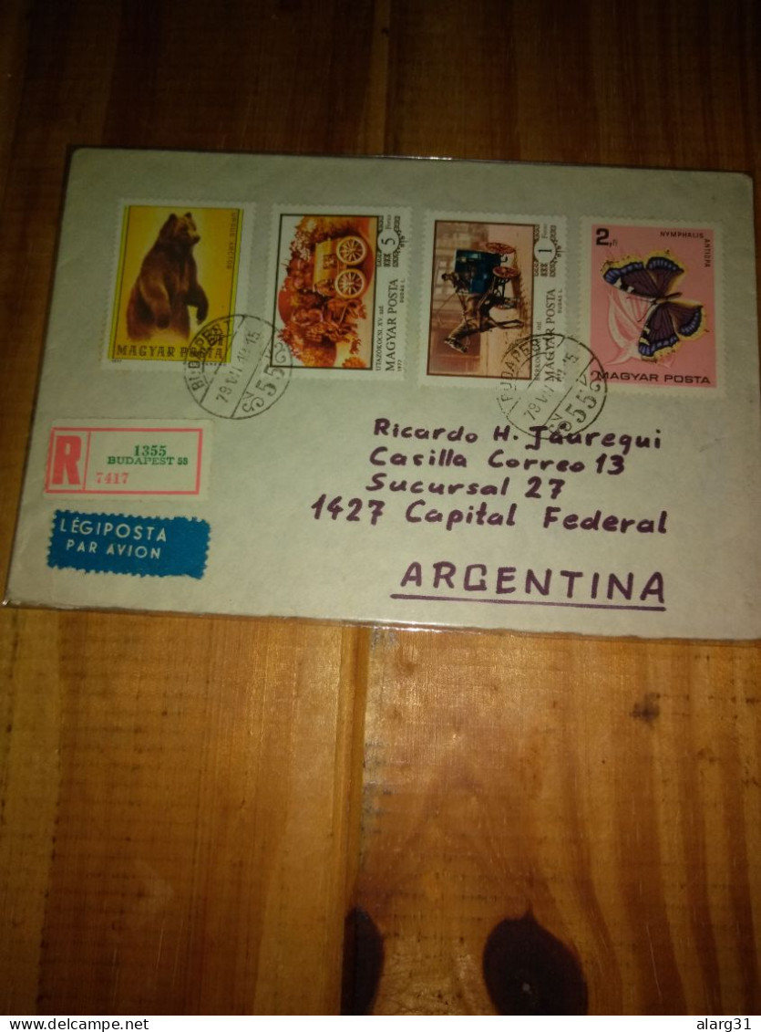 Hungary.1979.air Reg Cover.to Argentina.bear.butterfly.two Early Horse Trsp.carriages.e8 Reg.post.commem For Post. - Briefe U. Dokumente