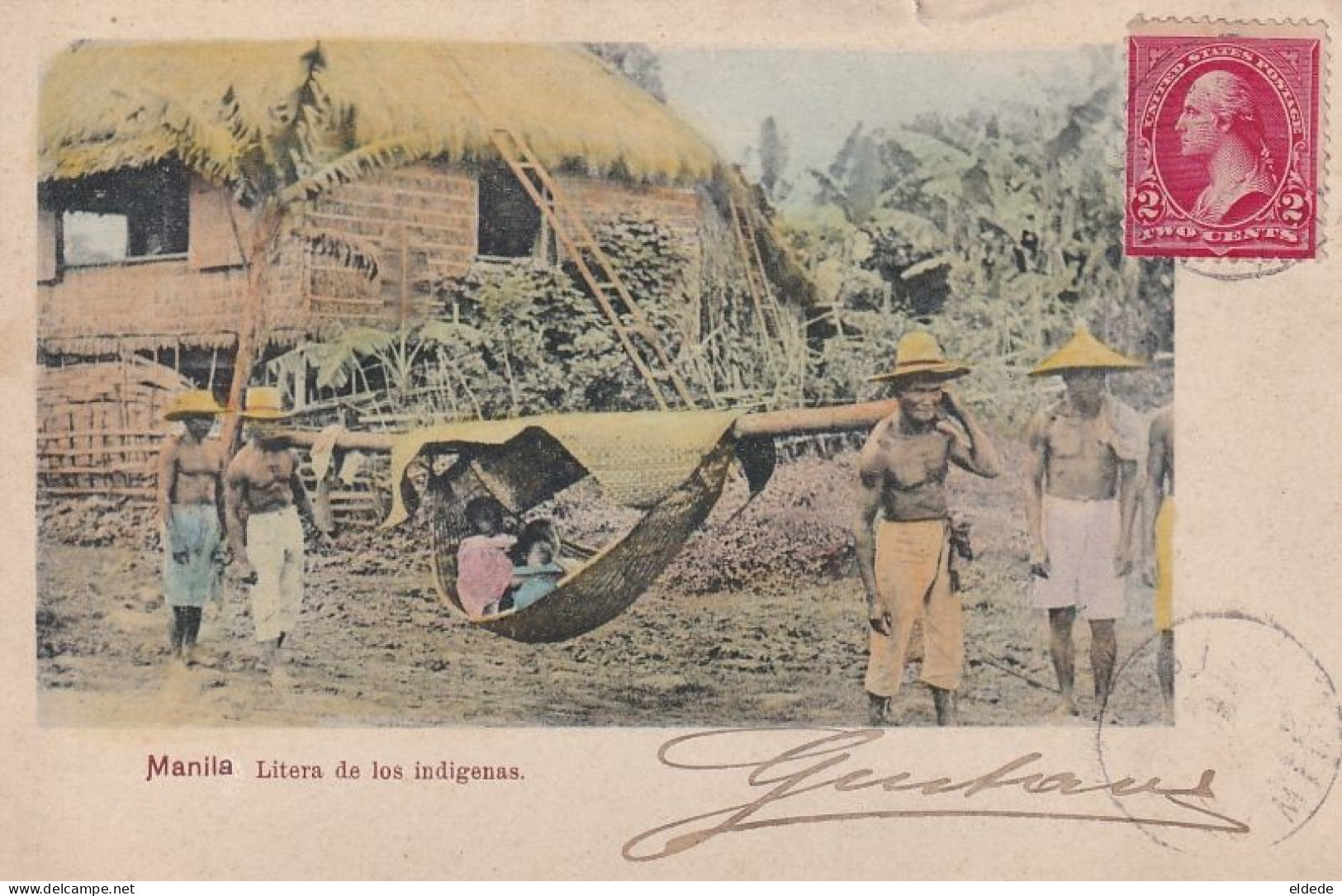 Manila Hand Colored Litera De Los Indigenas Pioneer Tarjeta Postal Hammock Transportation Slavery - Philippines