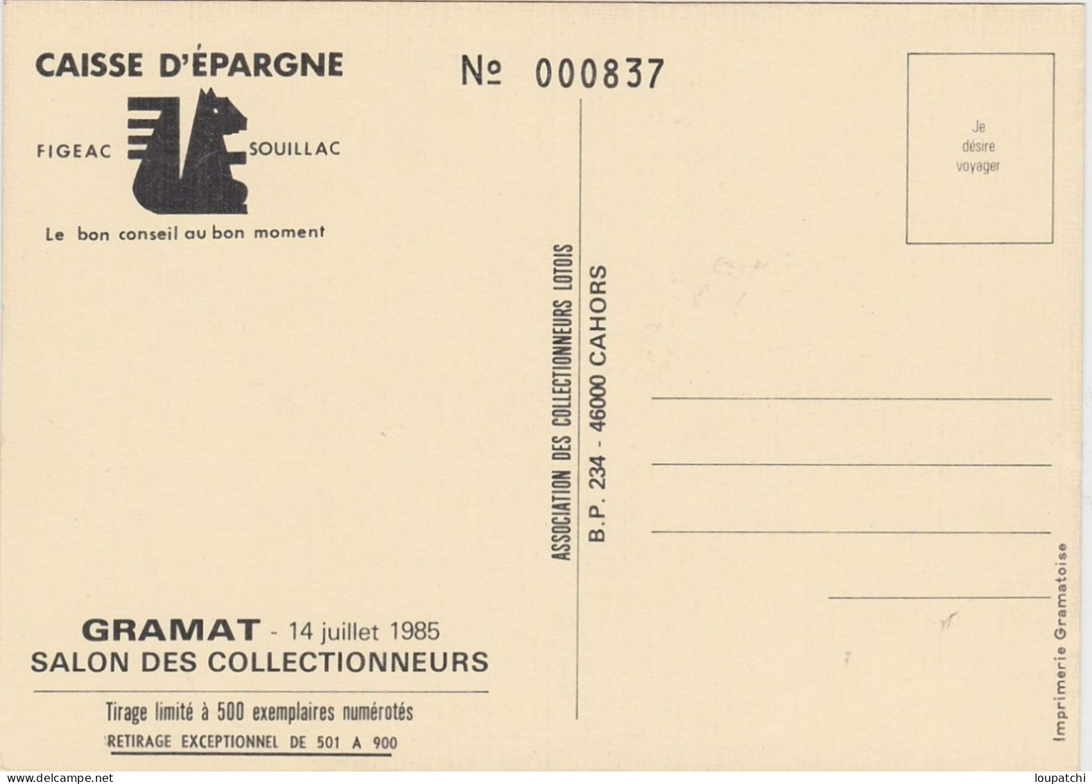 GRAMAT Salon 1985 Francois LAREYNIE Figure Locale Ferrailleur ( Publicité Caisse D Epargne ) - Gramat
