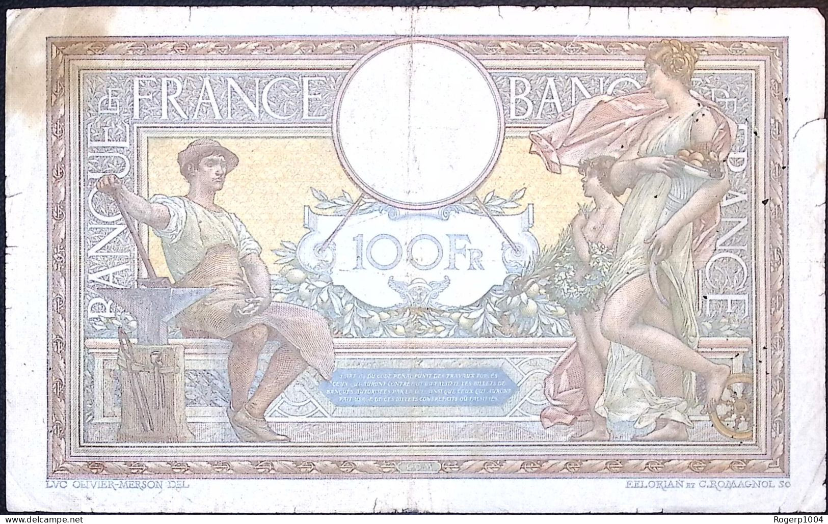 FRANCE * 100 Francs * LOM * Date 14/09/1939 * Fay. 25.49 * État/Grade B/VG * - 100 F 1908-1939 ''Luc Olivier Merson''