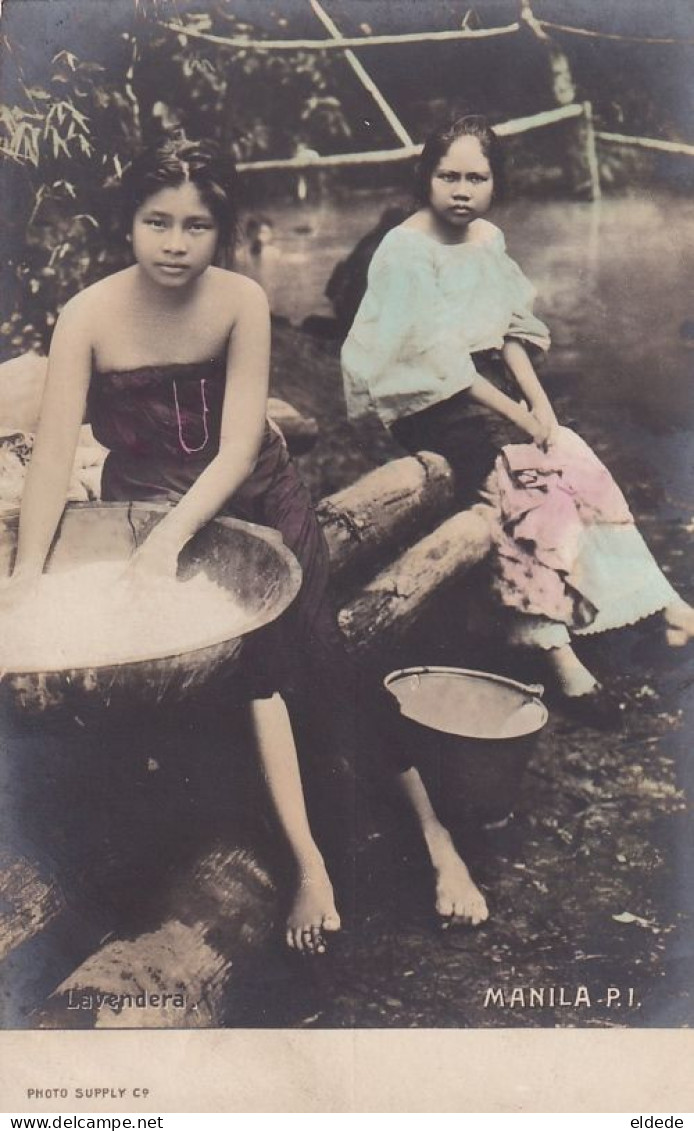 Manila Lavendera Real Photo Hand Colored  Washerwomen - Philippines