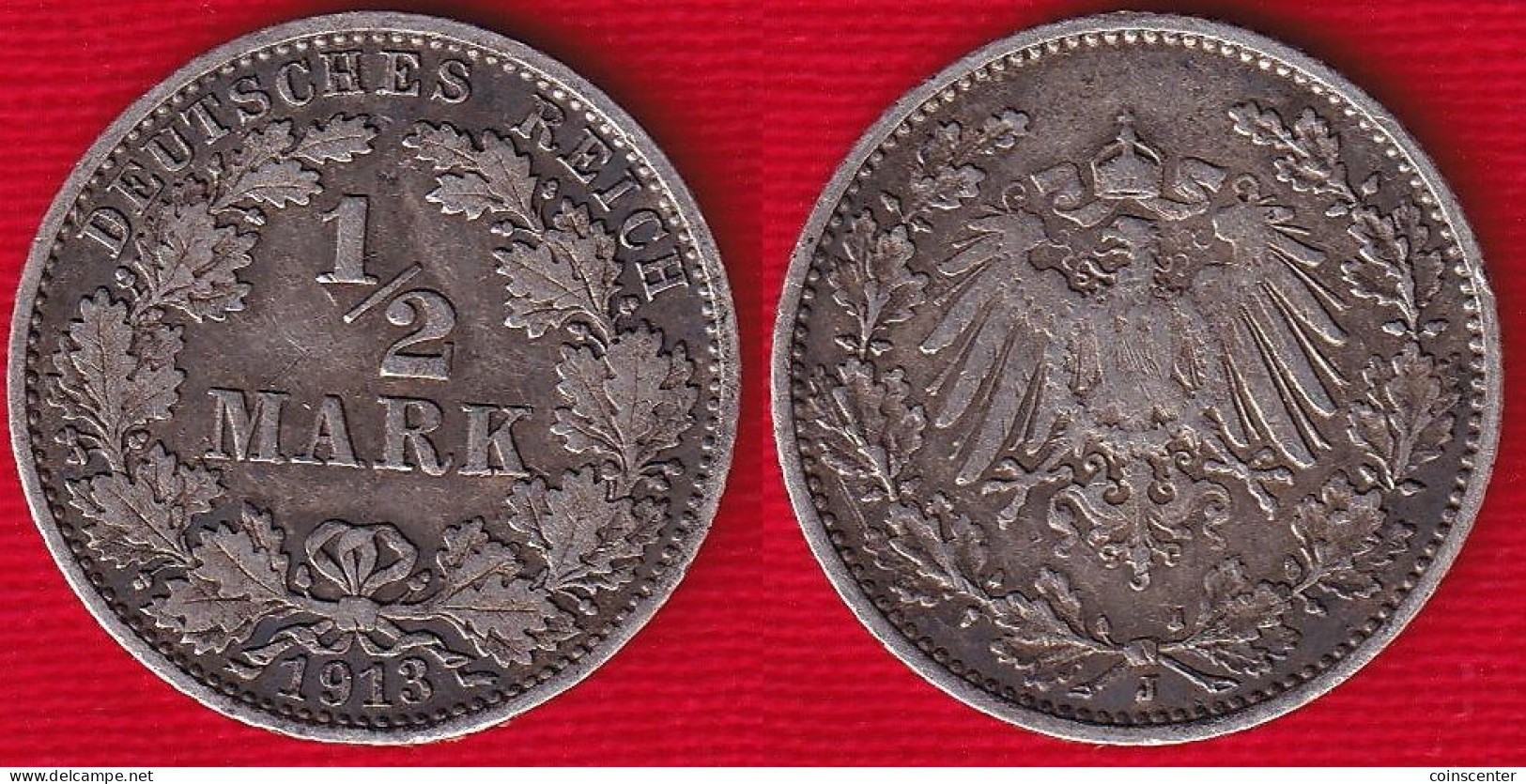 Germany 1/2 Mark 1913 J Km#17 Ag Silver - 1/2 Mark