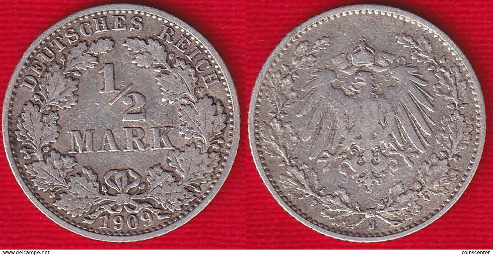 Germany 1/2 Mark 1909 J Km#17 Ag Silver - 1/2 Mark