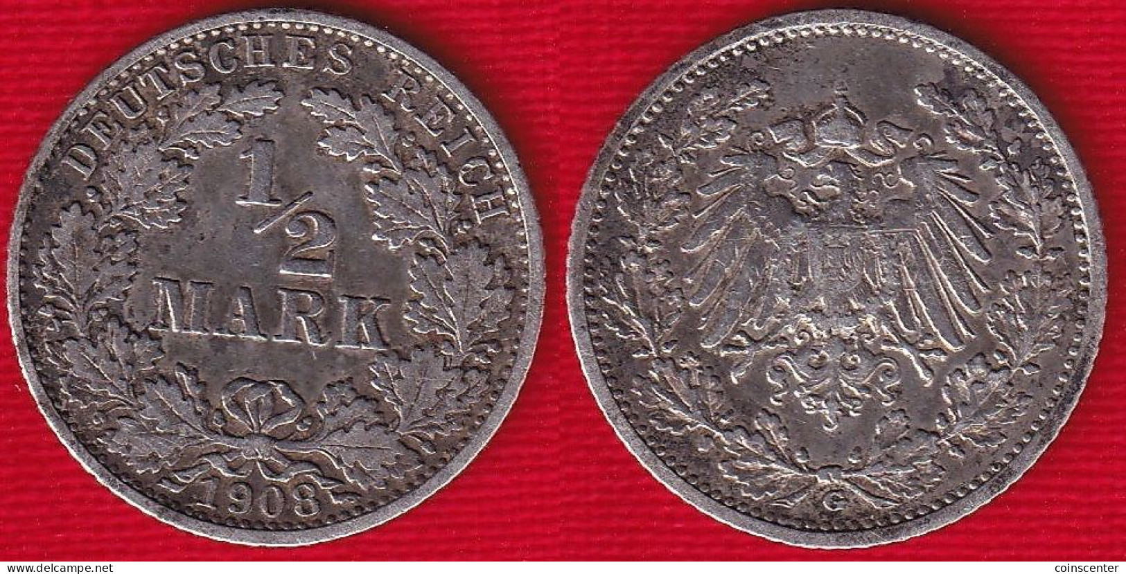 Germany 1/2 Mark 1908 G Km#17 Ag Silver - 1/2 Mark