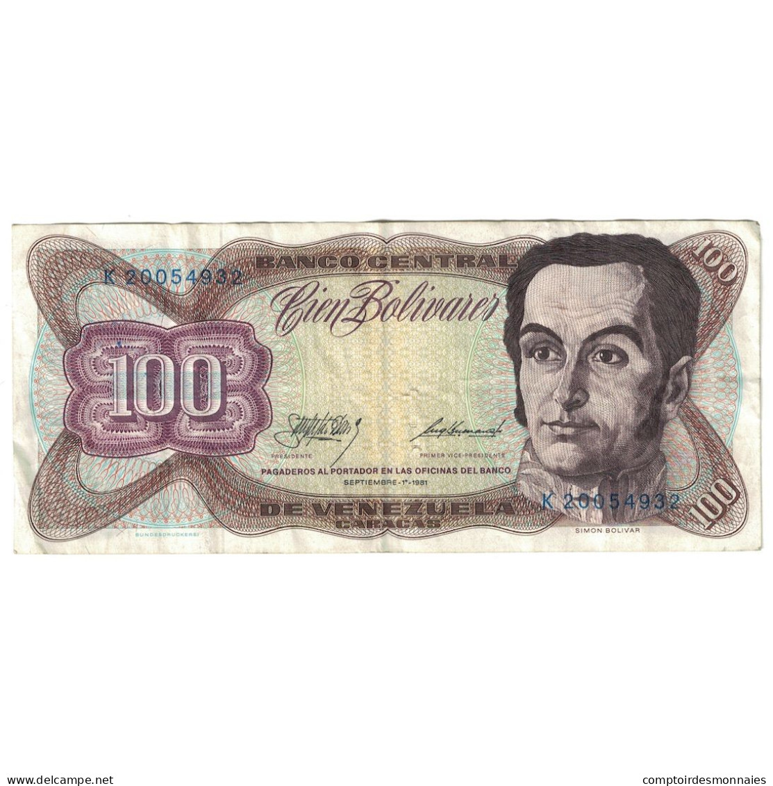 Billet, Venezuela, 100 Bolivares, 1981, 1981-09-01, KM:55g, TB+ - Venezuela