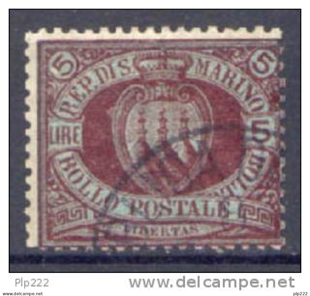San Marino 1892 5&pound;. (Sass.22) Usato /Used VF Firmato Sorani - Usados