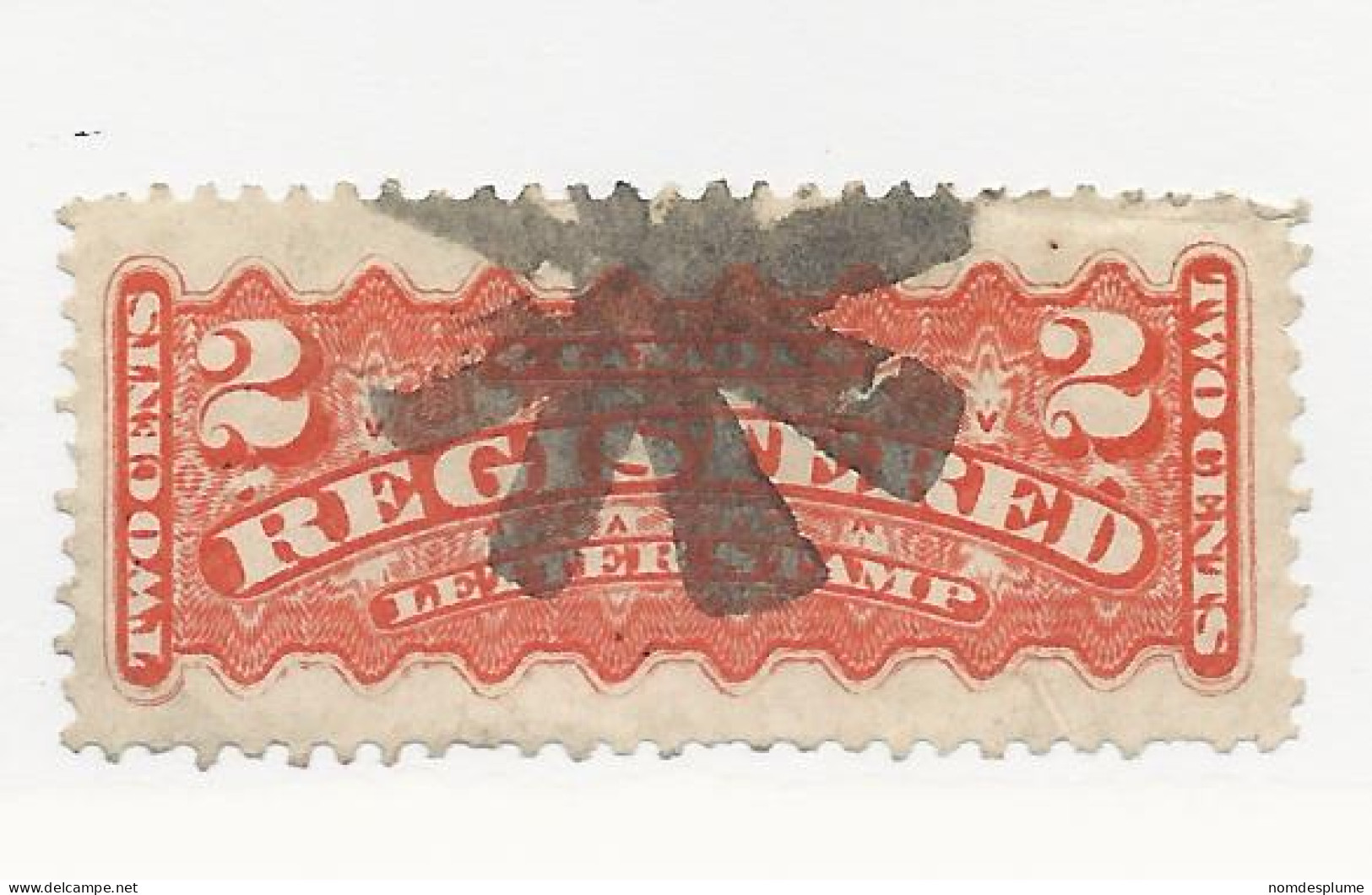 25956) Canada Registration 1875 Vermillion Perforated 12x11.5 - Registration & Officially Sealed