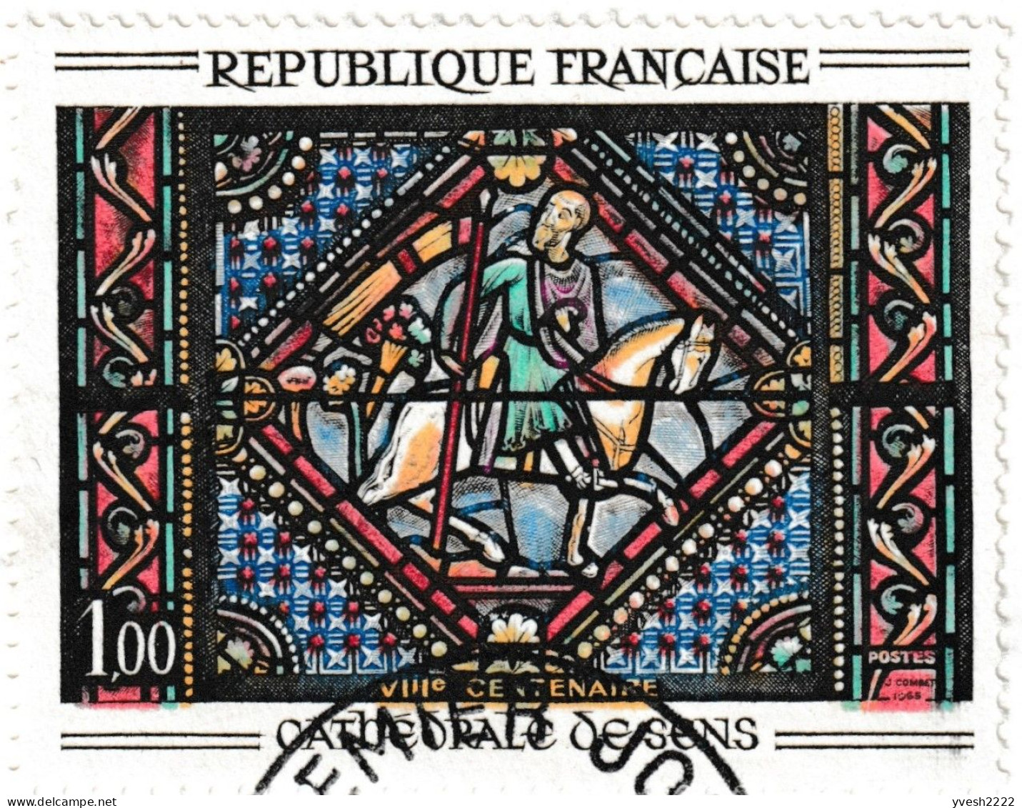 France 1965 Y&T 1427e et 1427f. 3 cartes maximum, curiosités d'impression. Vitrail de la cathédrale de Sens
