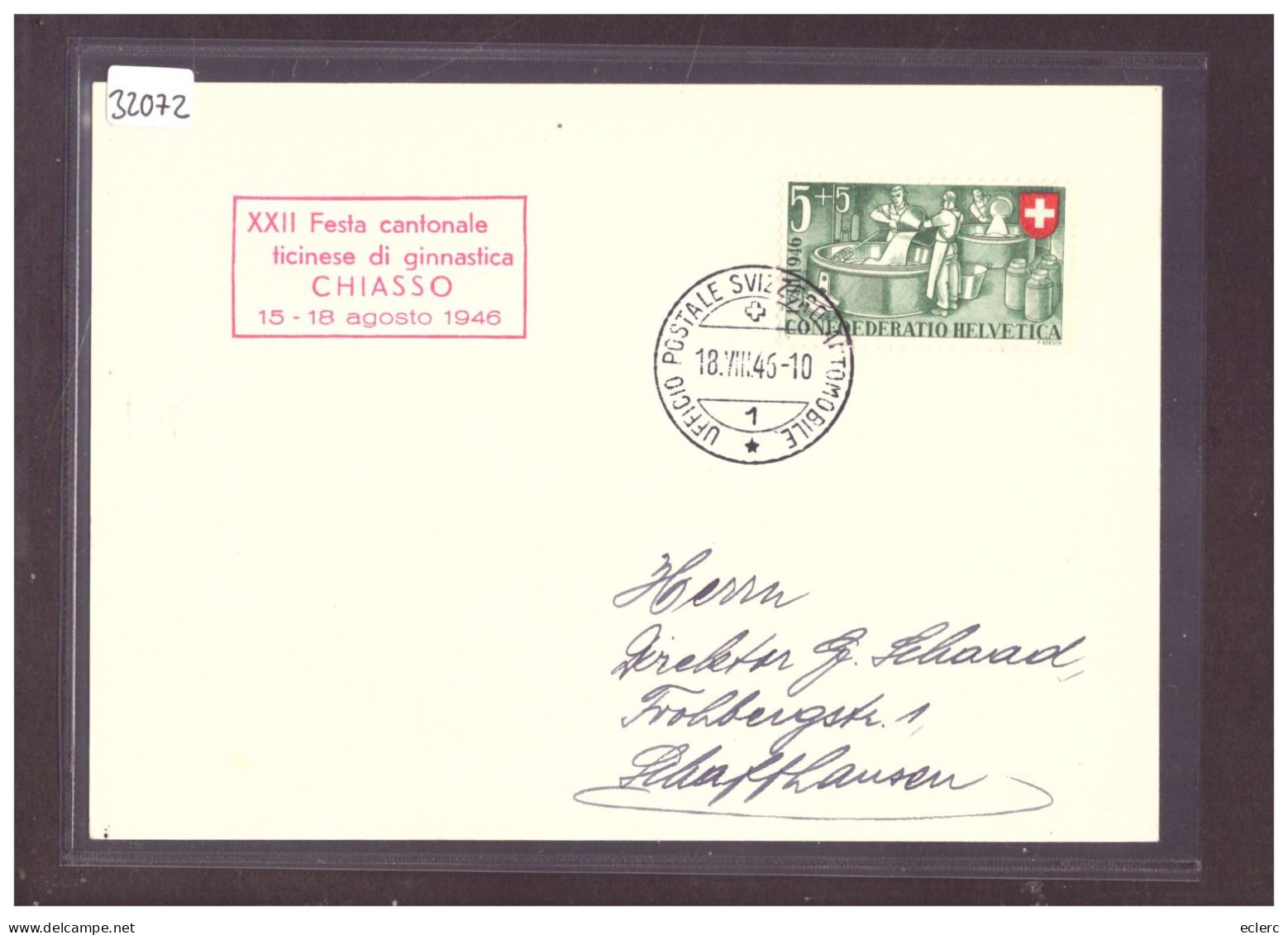 FORMAT 10x15cm - CHIASSO - FESTA TICINESE DI GINNASTICA 1946 - BUREAU DE POSTE AUTOMOBILE - AUTOMOBIL POSTBUREAU - TB - Chiasso