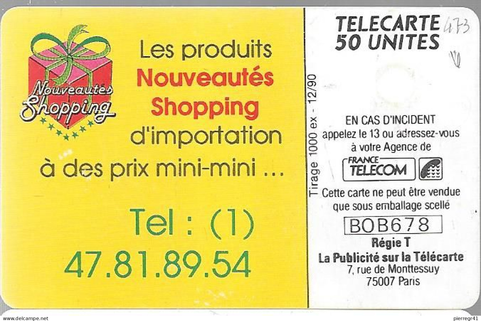 CARTE-PRIVEE-50U-GemA-D473-Nouvautes Shopping-R° Glacé-1000-Ex-Utilisé-TBE/LUXE - Privées