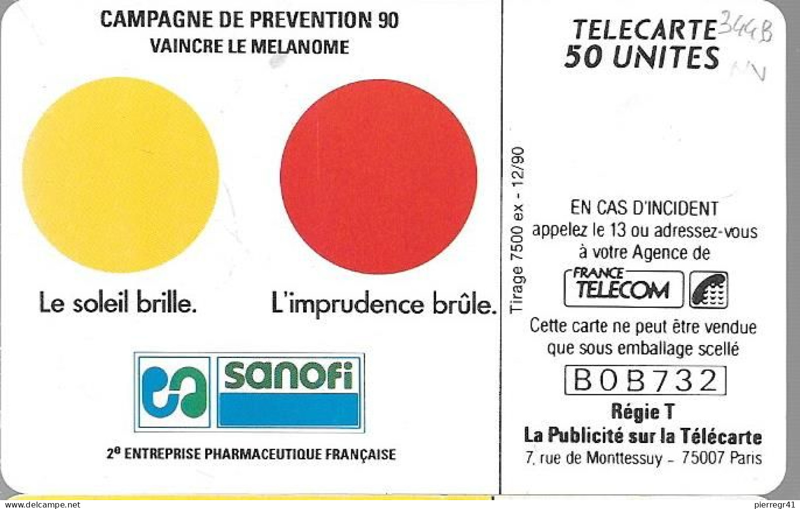 CARTE-PRIVEE-12/1990-D344B-GEMA-SANOFI-Double Fleche-V°Série B0B732-7500Ex-Neuve-TBE/LUXE - Privat